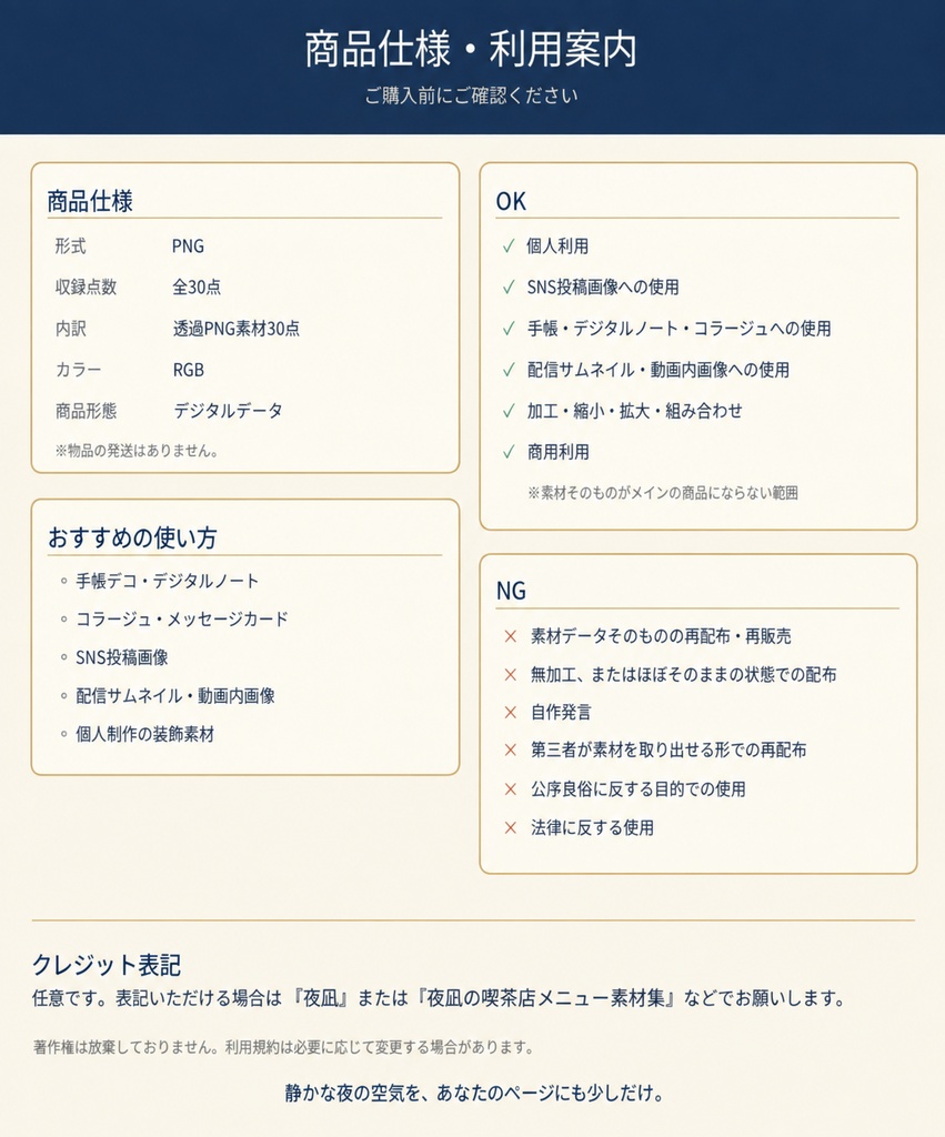 夜凪の喫茶店メニュー素材集 vol.1