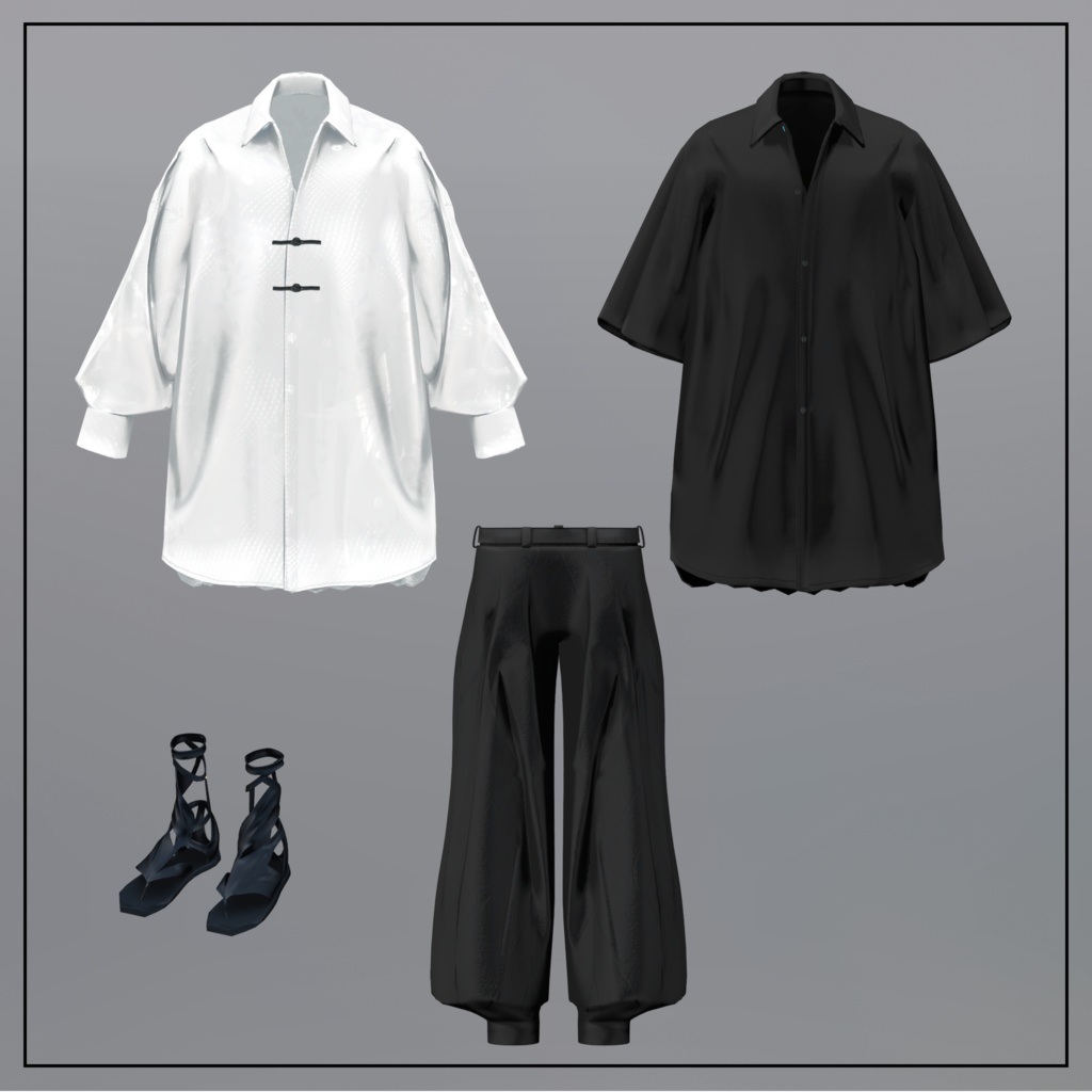 +Head/泣夜/獏 対応衣装モデル Pleated Over Shirt