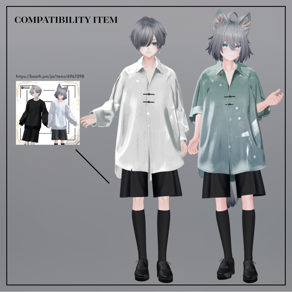 +Head/泣夜/獏 対応衣装モデル Pleated Over Shirt