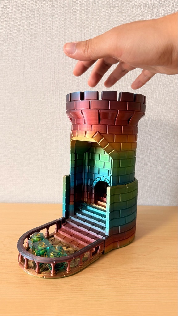 簡単リロール ダイスタワー | レインボー|虹色|ボードゲーム用 TRPG|3Dプリント品