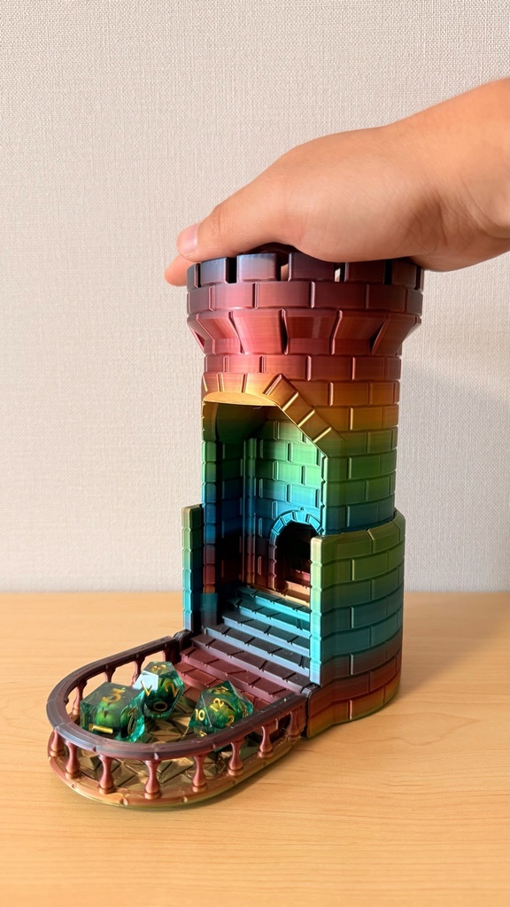 簡単リロール ダイスタワー | レインボー|虹色|ボードゲーム用 TRPG|3Dプリント品