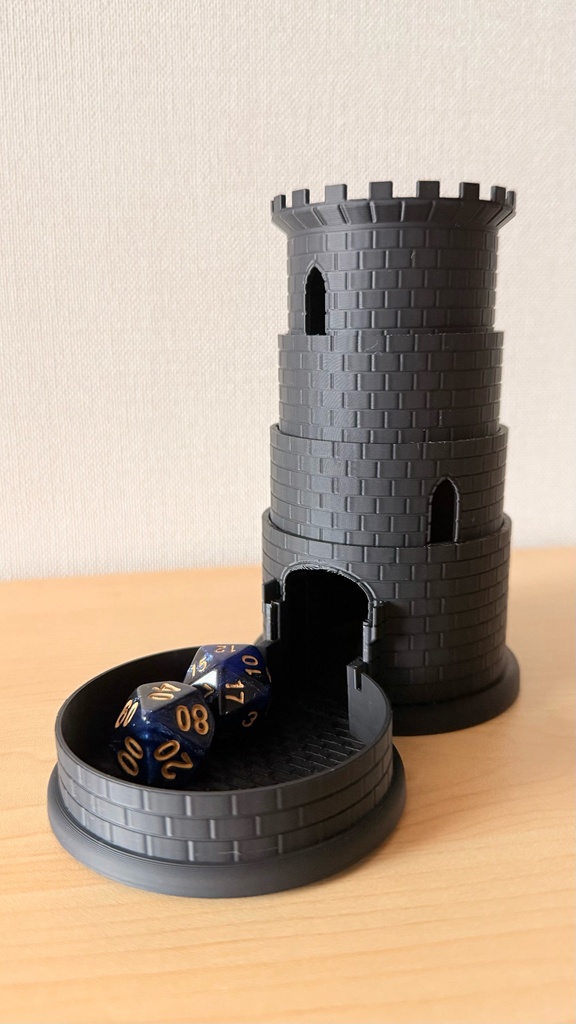 超コンパクト収納 ダイスタワー|マットブラック|中世風| TRPG|ボードゲーム|3Dプリント品