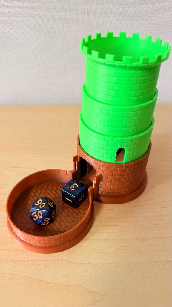 超コンパクト収納 ダイスタワー|グリーン|中世風| TRPG|ボードゲーム|3Dプリント品