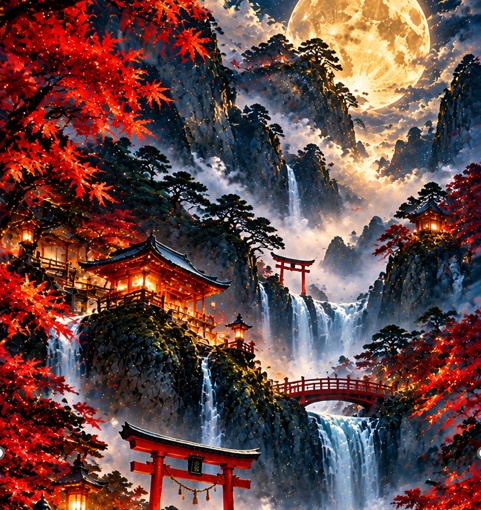幽谷の神域(秋)｜幻想スマホ壁紙