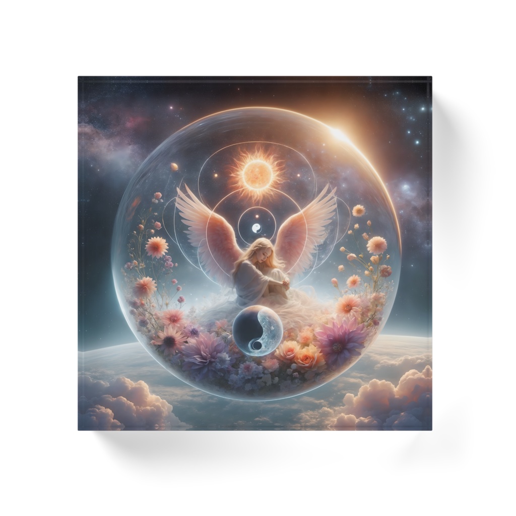 A glass ball with a yin-yang diagram floating in space 001