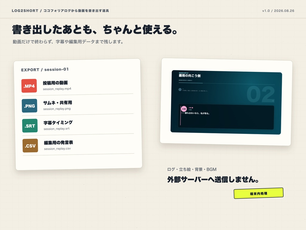 ココフォリアのログから縦型リプレイ動画へ|LOG2SHORT Pro