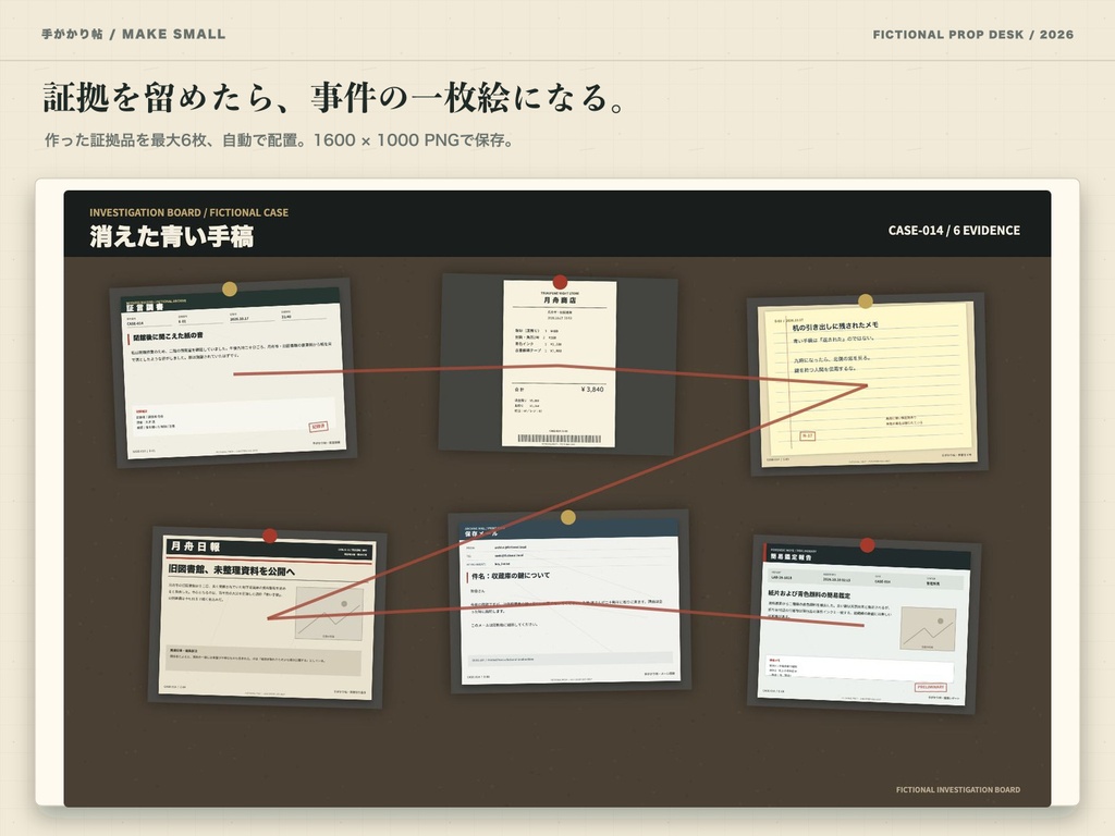 【無料版あり】手がかり帖|TRPG・マダミス用 証拠品&捜査ボードメーカー