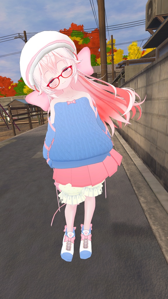 ふわふわりぼんのオフショルダーニット【13アバター対応】【パーティクル付き】