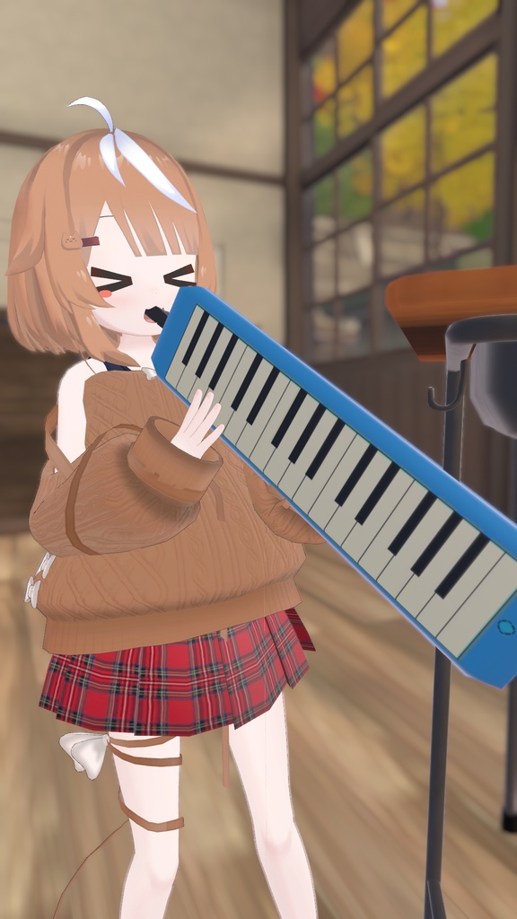 ふわふわりぼんのオフショルダーニット【13アバター対応】【パーティクル付き】