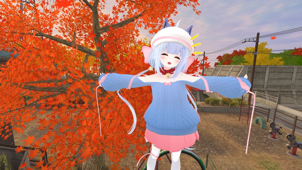 ふわふわりぼんのオフショルダーニット【13アバター対応】【パーティクル付き】