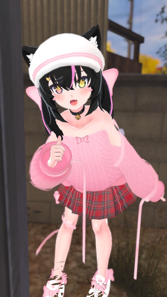 ふわふわりぼんのオフショルダーニット【13アバター対応】【パーティクル付き】