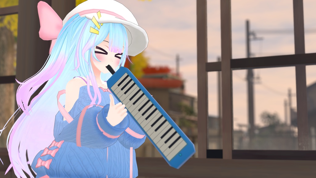 ふわふわりぼんのオフショルダーニット【13アバター対応】【パーティクル付き】