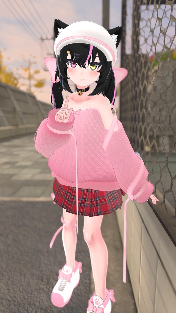 ふわふわりぼんのオフショルダーニット【13アバター対応】【パーティクル付き】