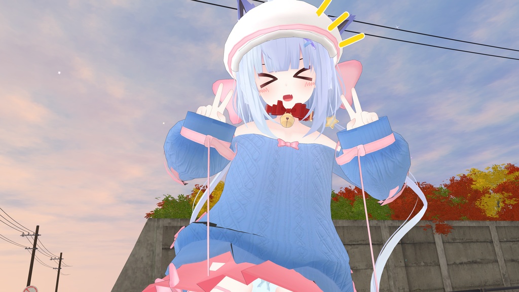 ふわふわりぼんのオフショルダーニット【13アバター対応】【パーティクル付き】