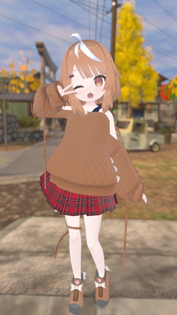 ふわふわりぼんのオフショルダーニット【13アバター対応】【パーティクル付き】