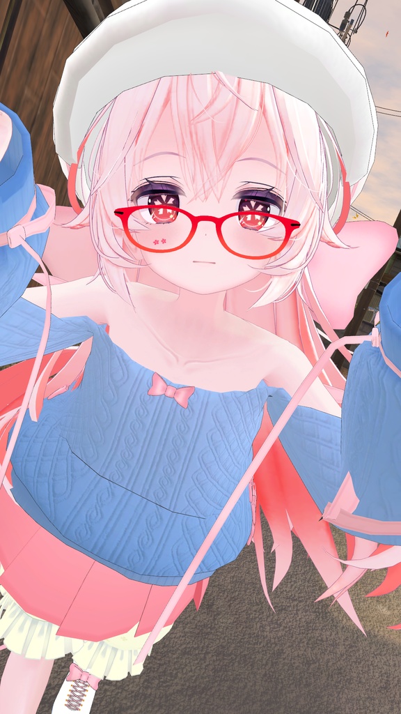 ふわふわりぼんのオフショルダーニット【13アバター対応】【パーティクル付き】