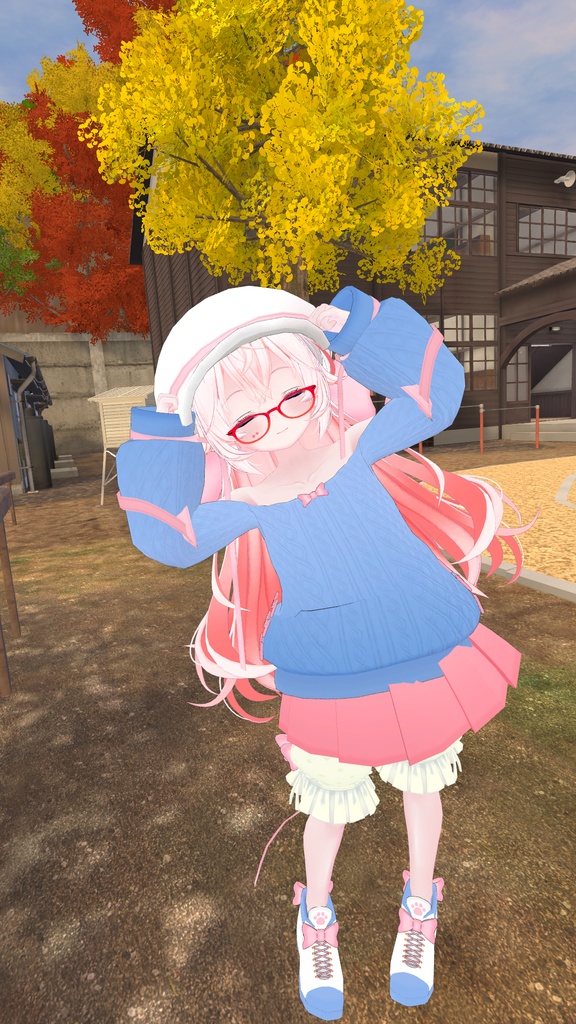 ふわふわりぼんのオフショルダーニット【13アバター対応】【パーティクル付き】