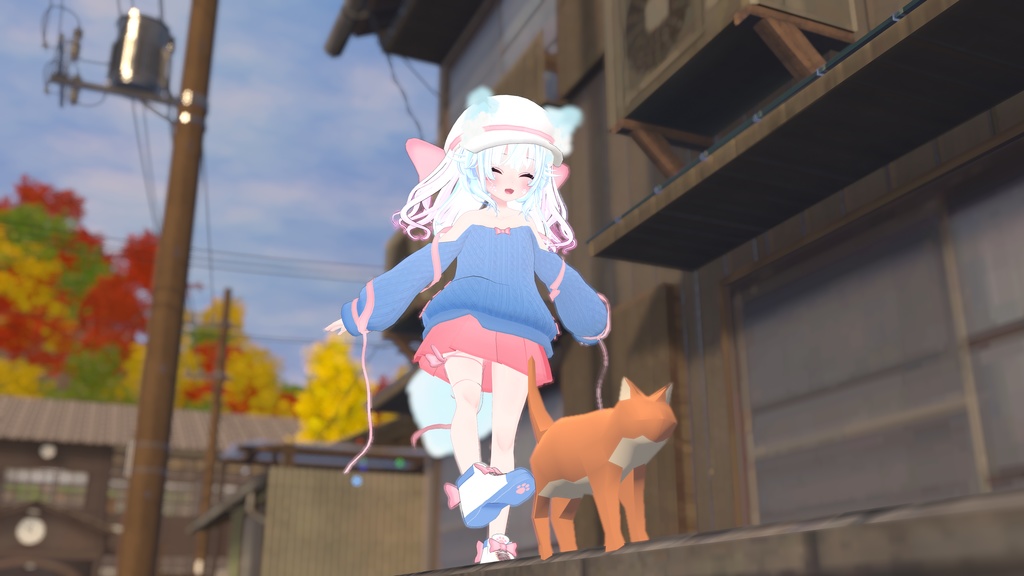 ふわふわりぼんのオフショルダーニット【13アバター対応】【パーティクル付き】