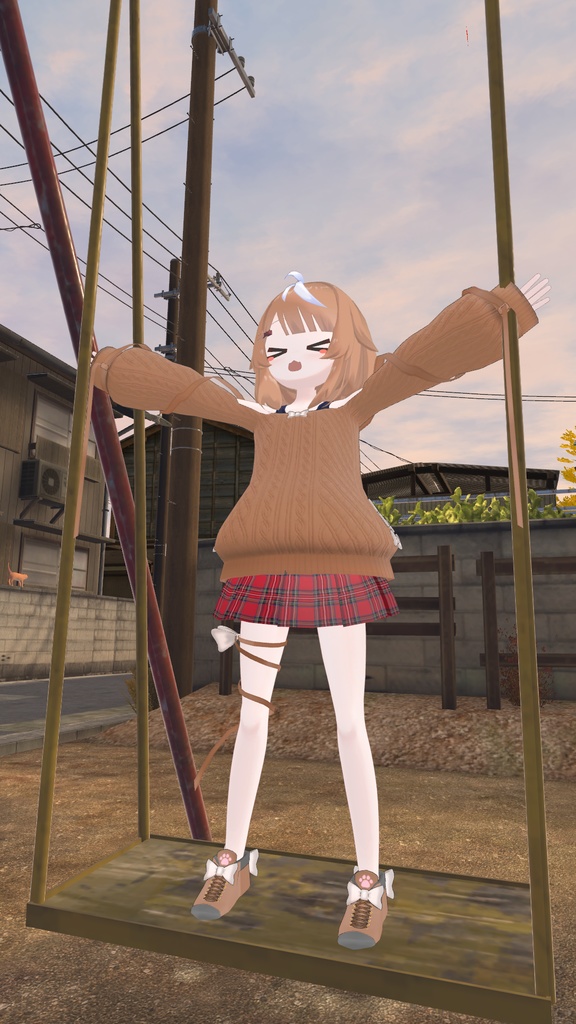 ふわふわりぼんのオフショルダーニット【13アバター対応】【パーティクル付き】