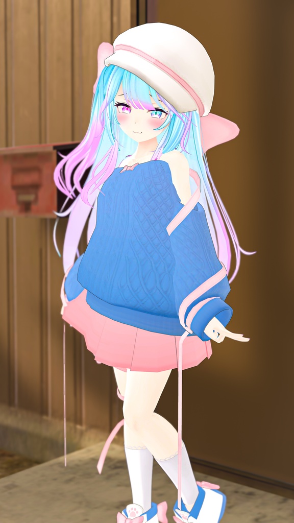 ふわふわりぼんのオフショルダーニット【13アバター対応】【パーティクル付き】