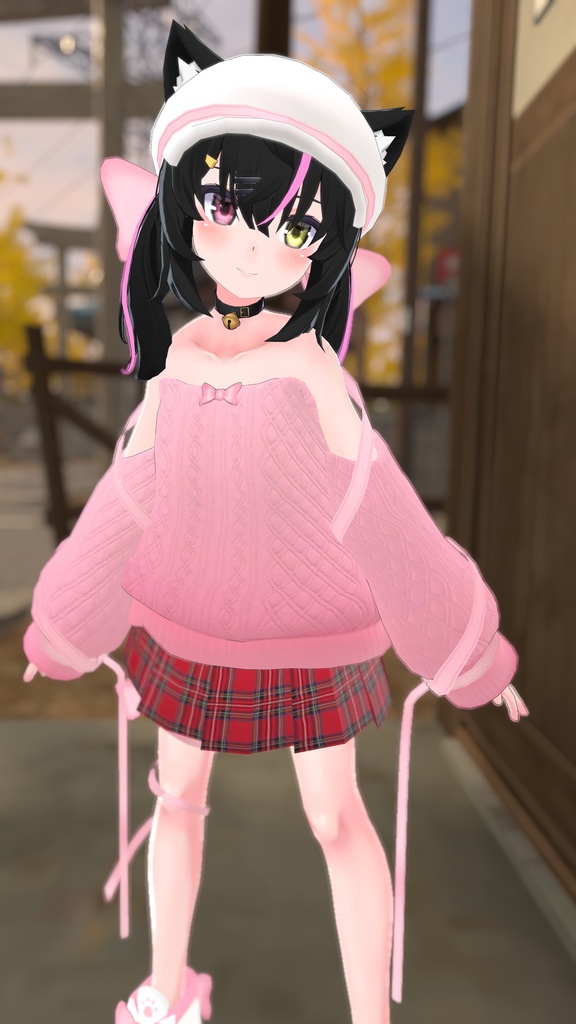 ふわふわりぼんのオフショルダーニット【13アバター対応】【パーティクル付き】