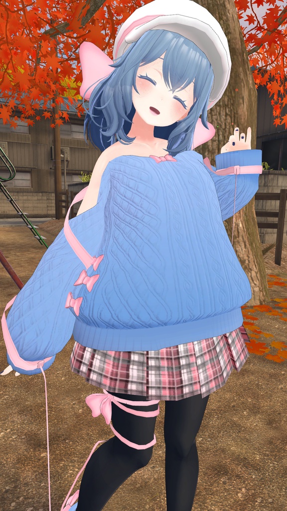 ふわふわりぼんのオフショルダーニット【13アバター対応】【パーティクル付き】