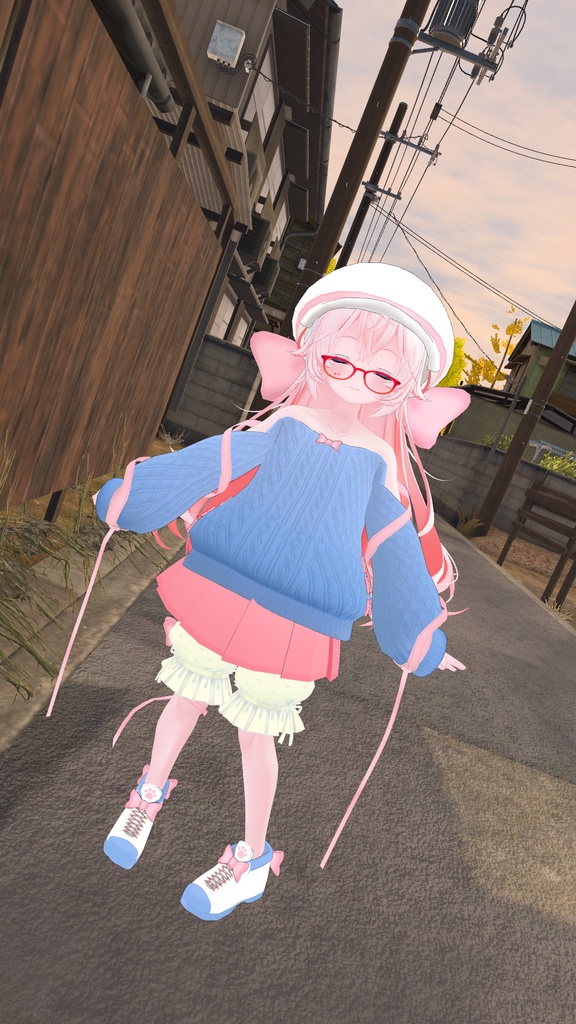 ふわふわりぼんのオフショルダーニット【13アバター対応】【パーティクル付き】