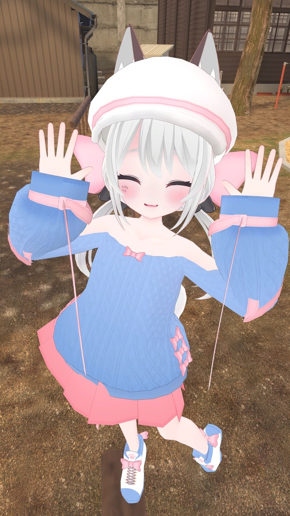 ふわふわりぼんのオフショルダーニット【13アバター対応】【パーティクル付き】