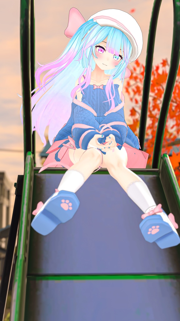 ふわふわりぼんのオフショルダーニット【13アバター対応】【パーティクル付き】