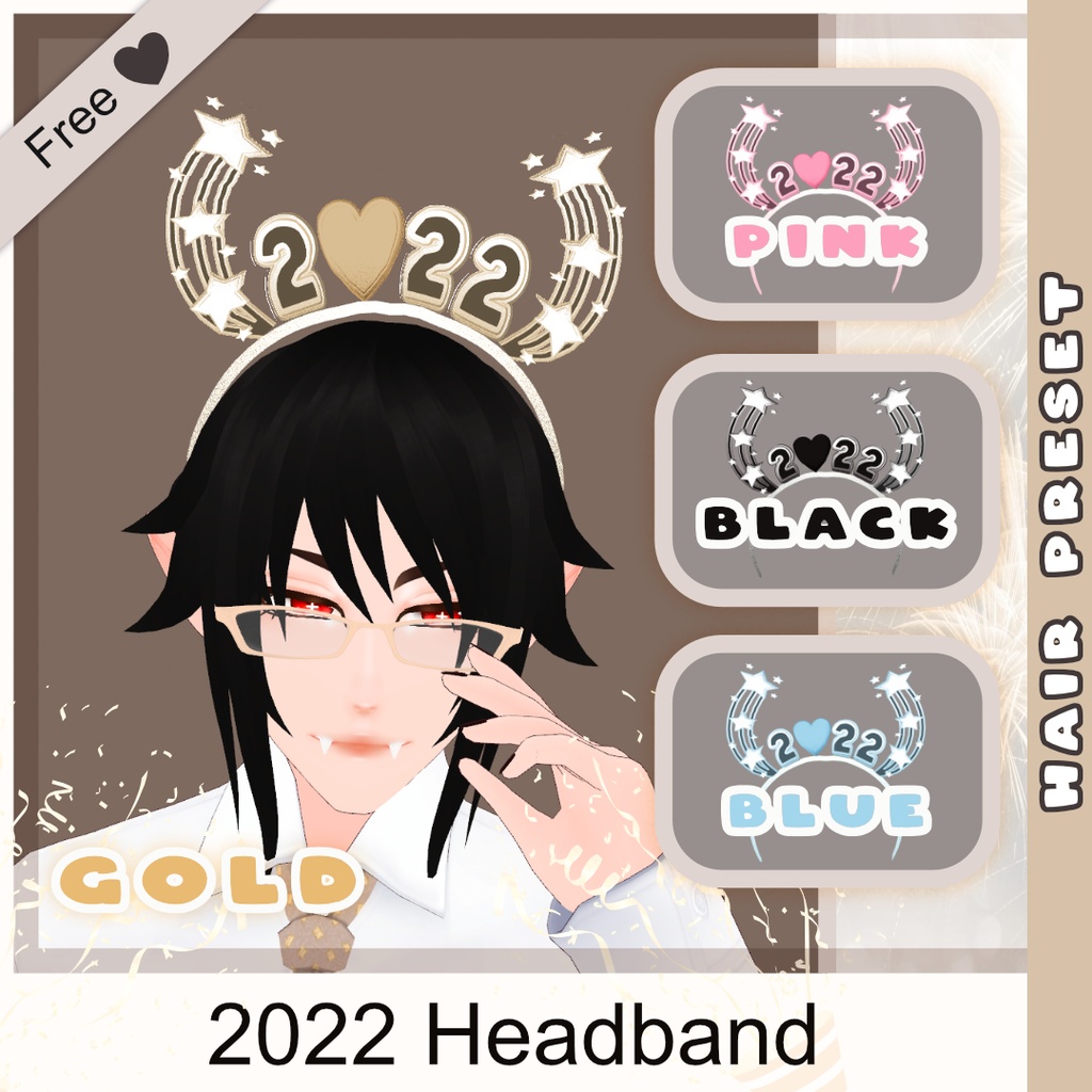 [FREE] 2022 New Years Headband VRoid 新年 Hair Preset año Nuevo