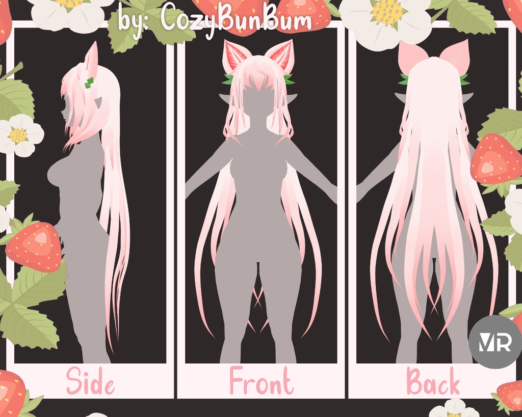 Strawberry Mochi Kitty Ears and Long Hair