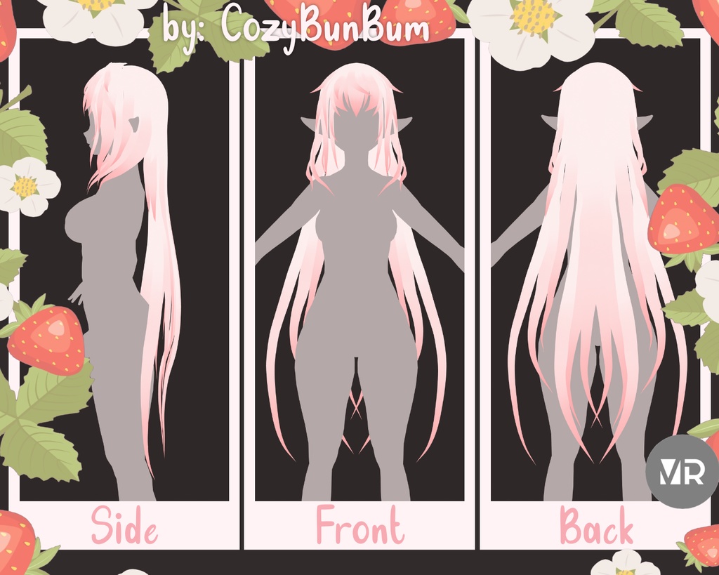 Strawberry Mochi Kitty Ears and Long Hair