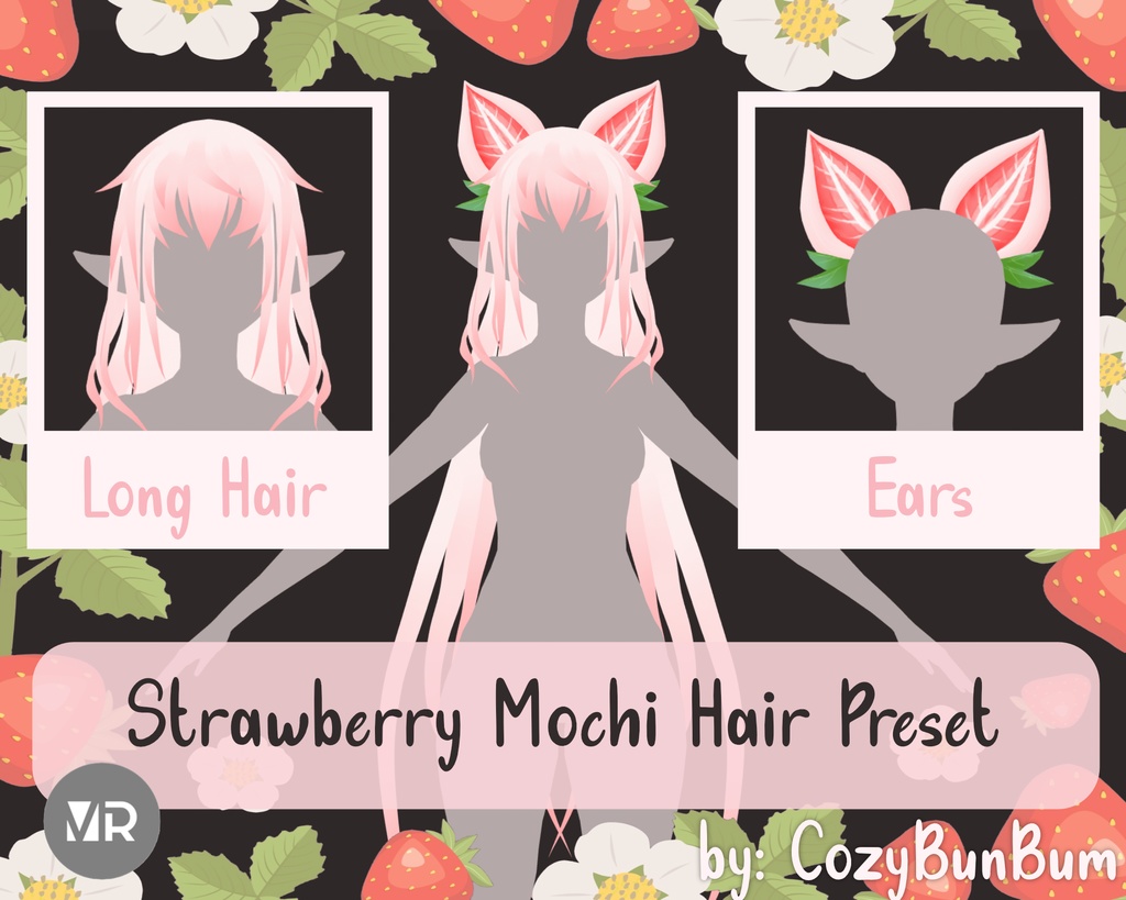 Strawberry Mochi Kitty Ears and Long Hair