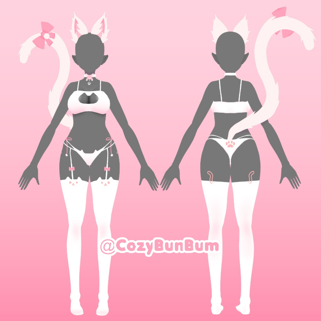 Kitty Lingerie Set With Ears and Tail VROID ランジェリー