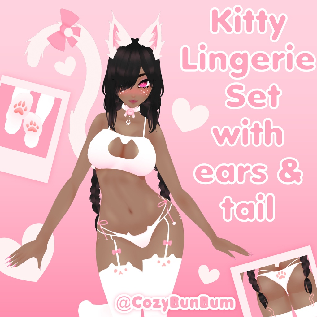 Kitty Lingerie Set With Ears and Tail VROID ランジェリー 