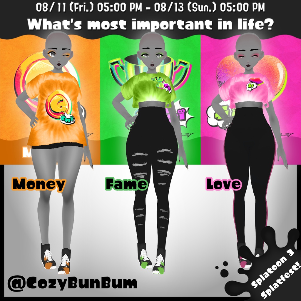 [FREE] Splatfest Outfit Set Splatoon Money Fame Love
