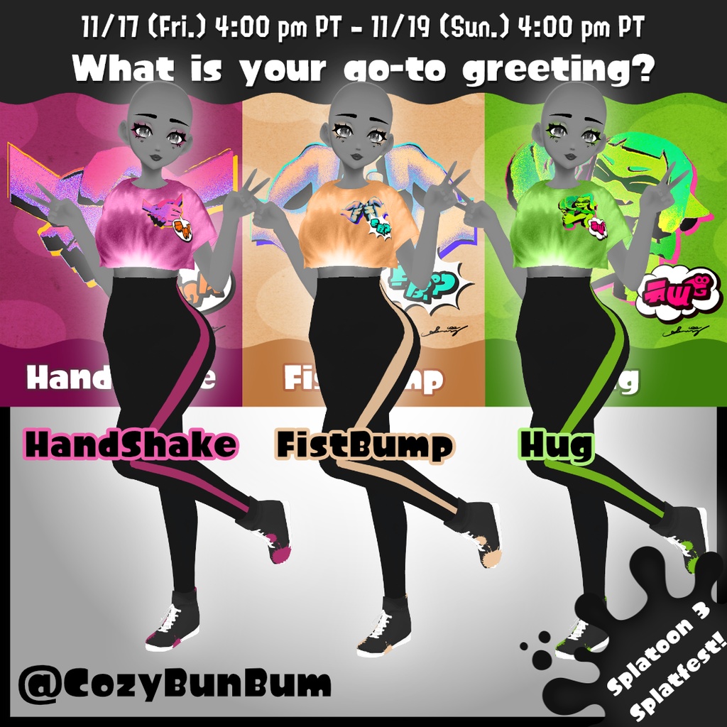 [FREE] 無料で Splatfest Splatoon Outfit Set | Handshake, Fistbump, Hug