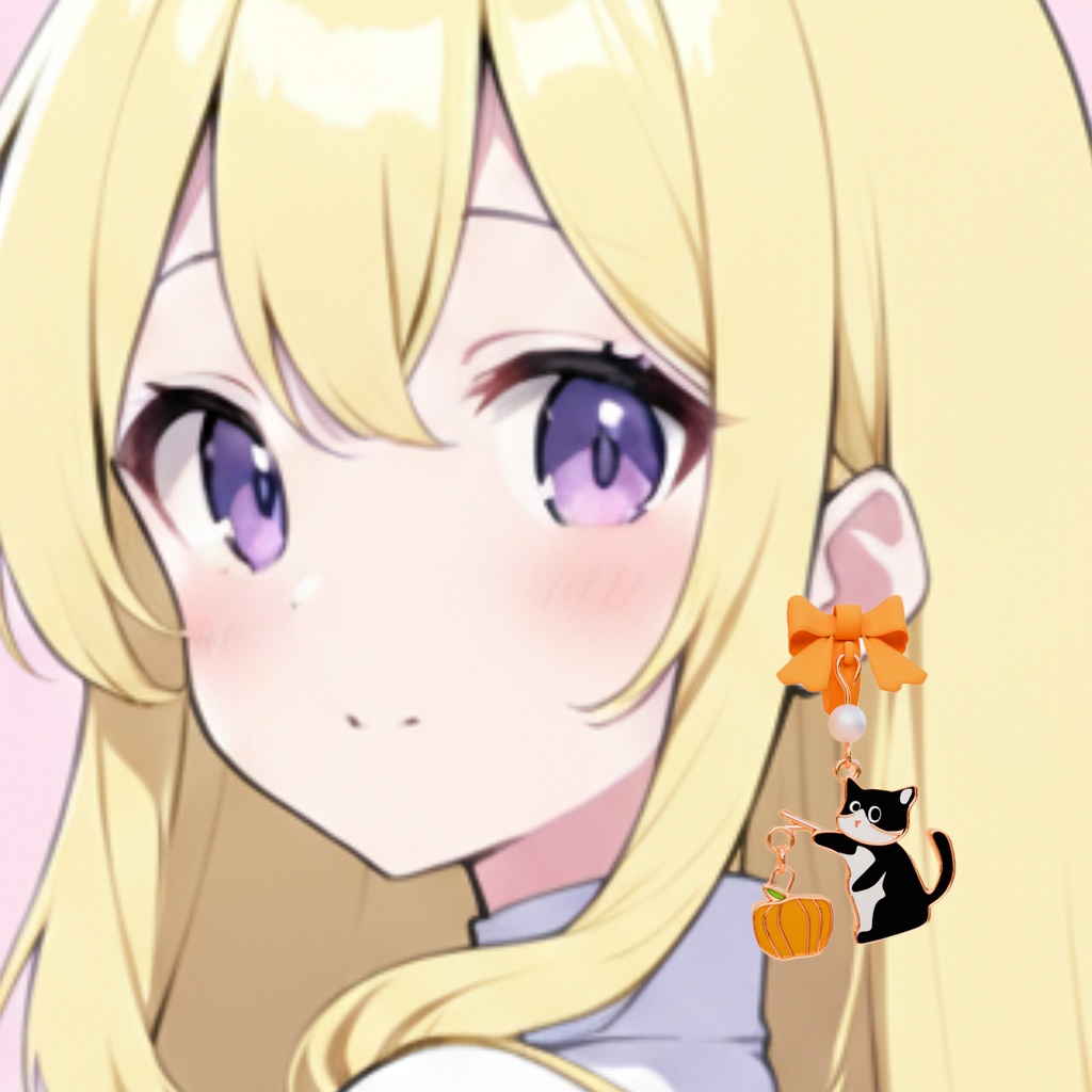 猫ちゃんが釣りをしているハロウィンかぼちゃのイヤリング