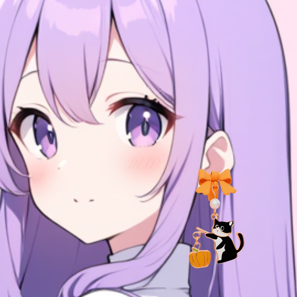 猫ちゃんが釣りをしているハロウィンかぼちゃのイヤリング