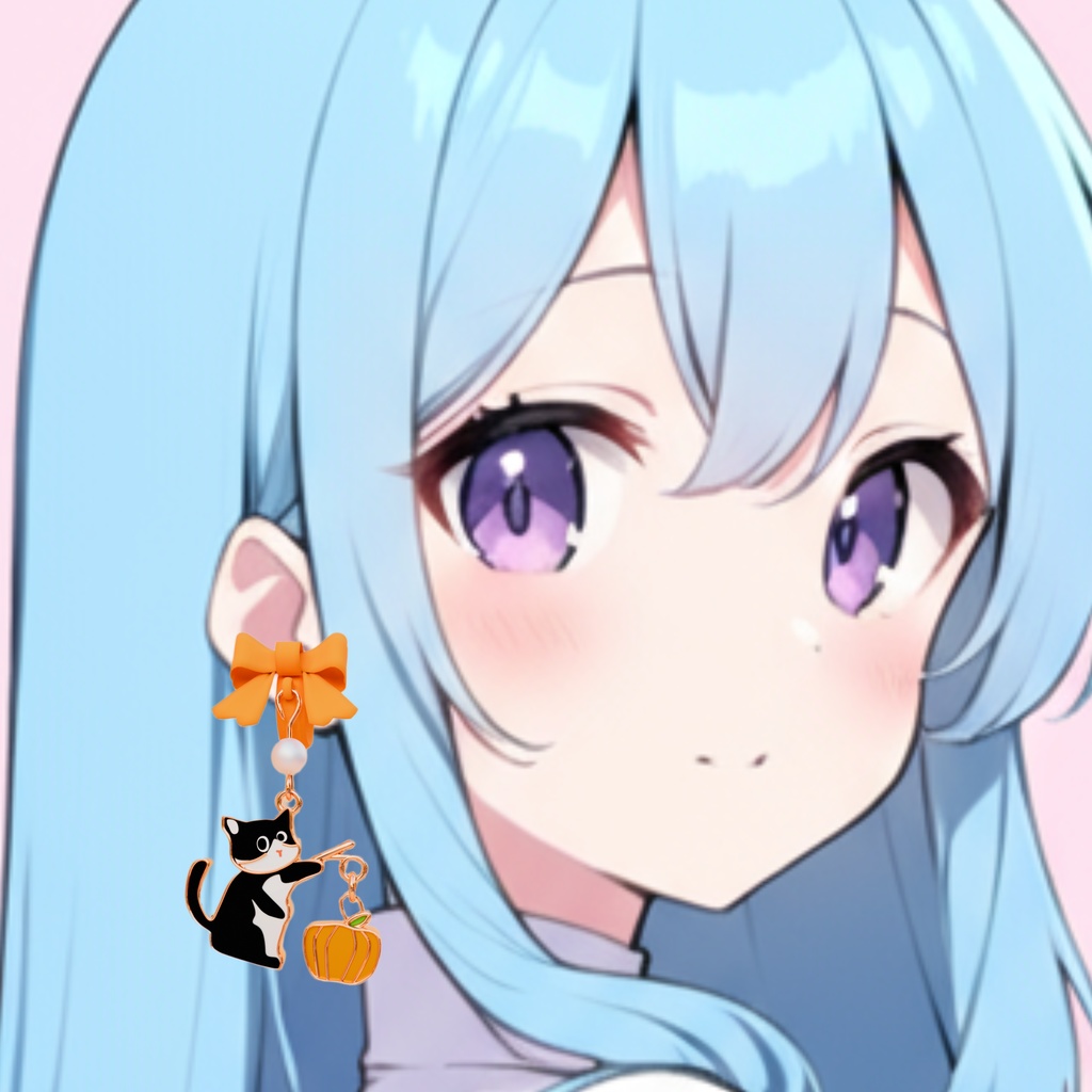 猫ちゃんが釣りをしているハロウィンかぼちゃのイヤリング