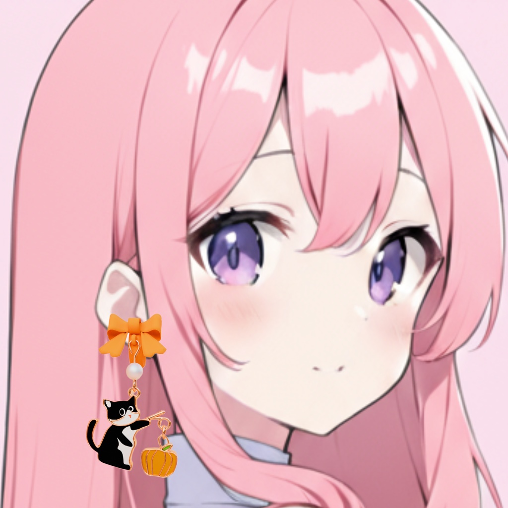 猫ちゃんが釣りをしているハロウィンかぼちゃのイヤリング