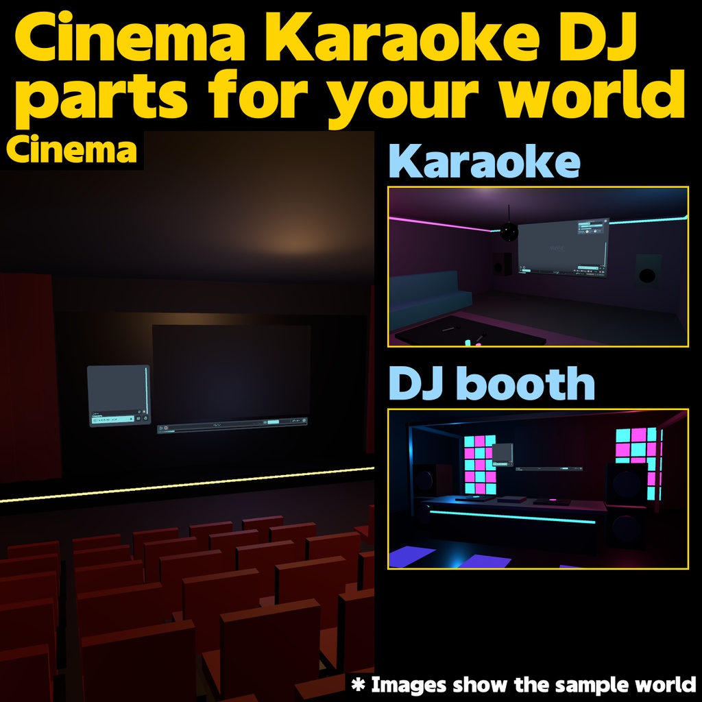 Theater Pack - Cinema, karaoke room and DJ booth scenes with a synced video player (VizVid), one click