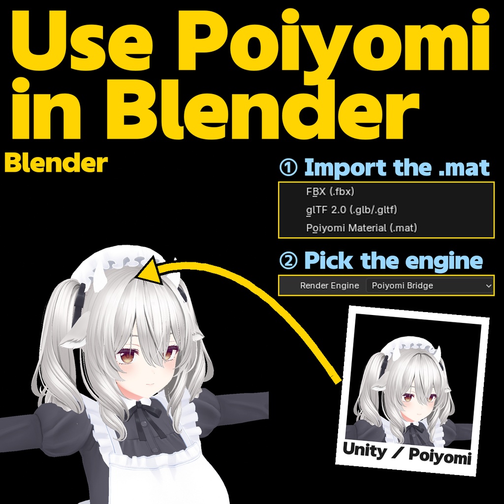 Poiyomi Bridge for Blender - Render your Poiyomi avatar in Blender, pixel-matched to Unity (.mat import, 27 verified cases, unofficial)