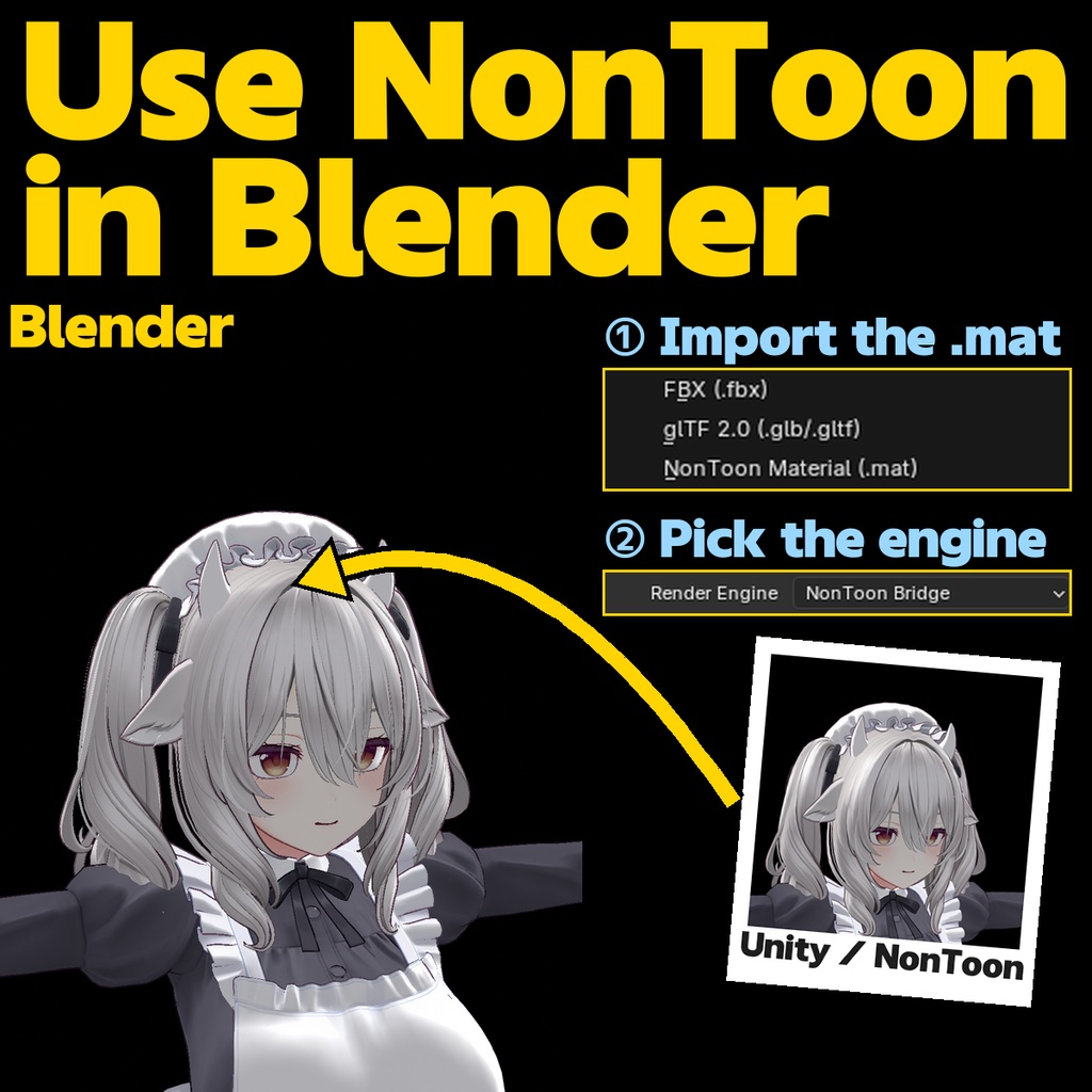 NonToon Bridge for Blender - Render lilxyzw's NonToon (PBR + NPR) in Blender as in Unity (.mat import, 14 verified cases, unofficial)