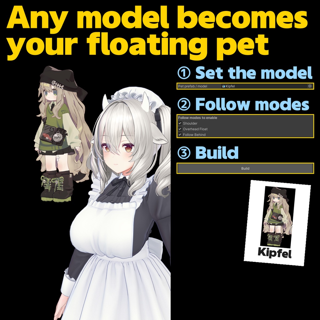 Companion Pet Maker - Turn any model into a floating pet that follows your avatar (Modular Avatar, 3 follow modes, send it to a friend)