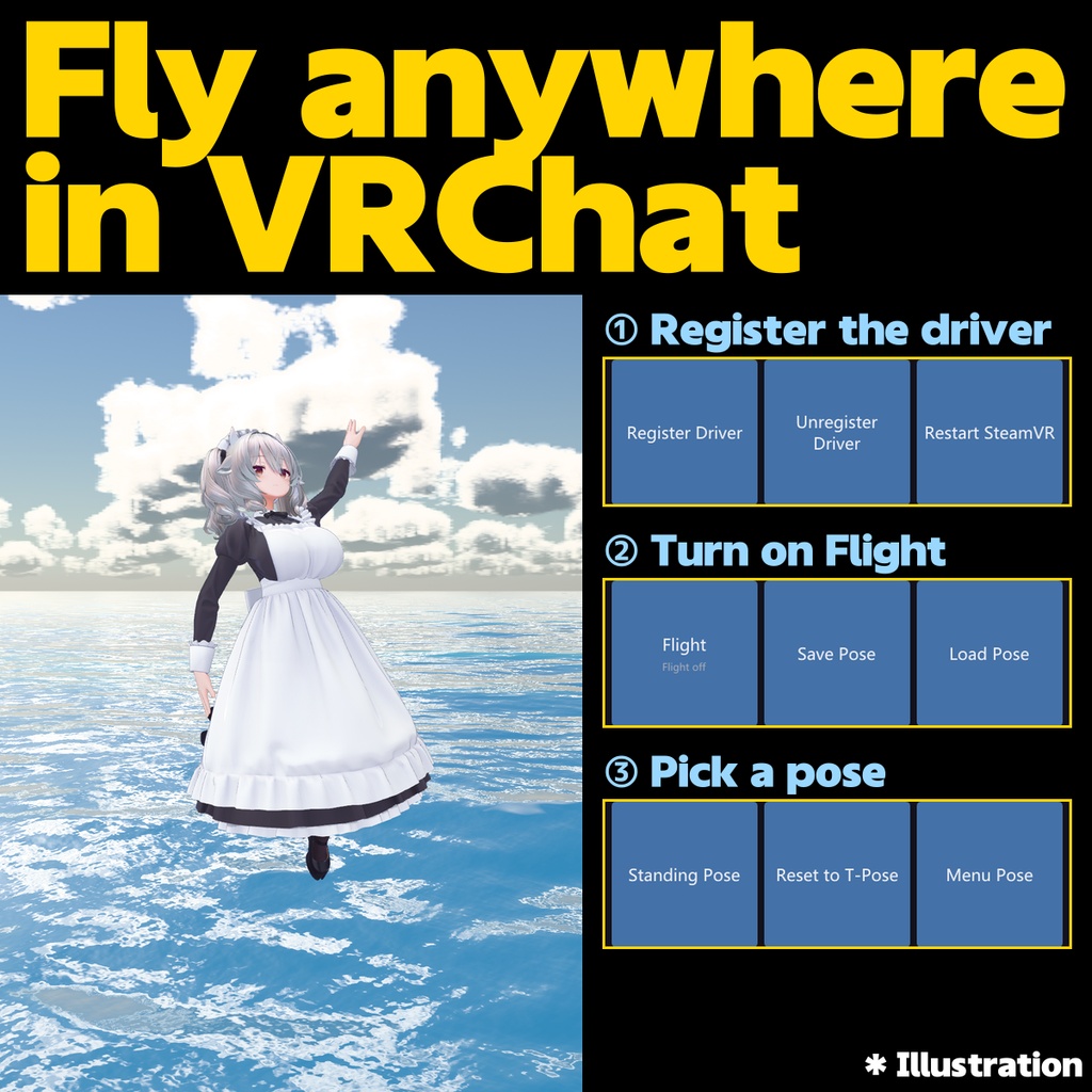 ICANFLY - Full-body tracking in VRChat with no VR hardware (6 virtual trackers / flight mode / shortcut sender)