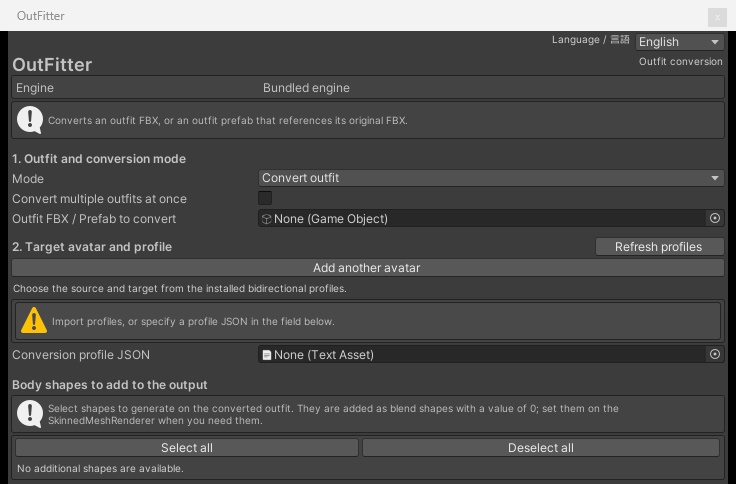 OutFitter - Retarget outfits to another avatar inside Unity (no Blender / batch / direct mode)