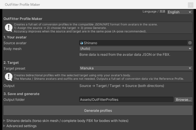 OutFitter Profile Maker - Build outfit conversion profiles for any Humanoid avatar in Unity