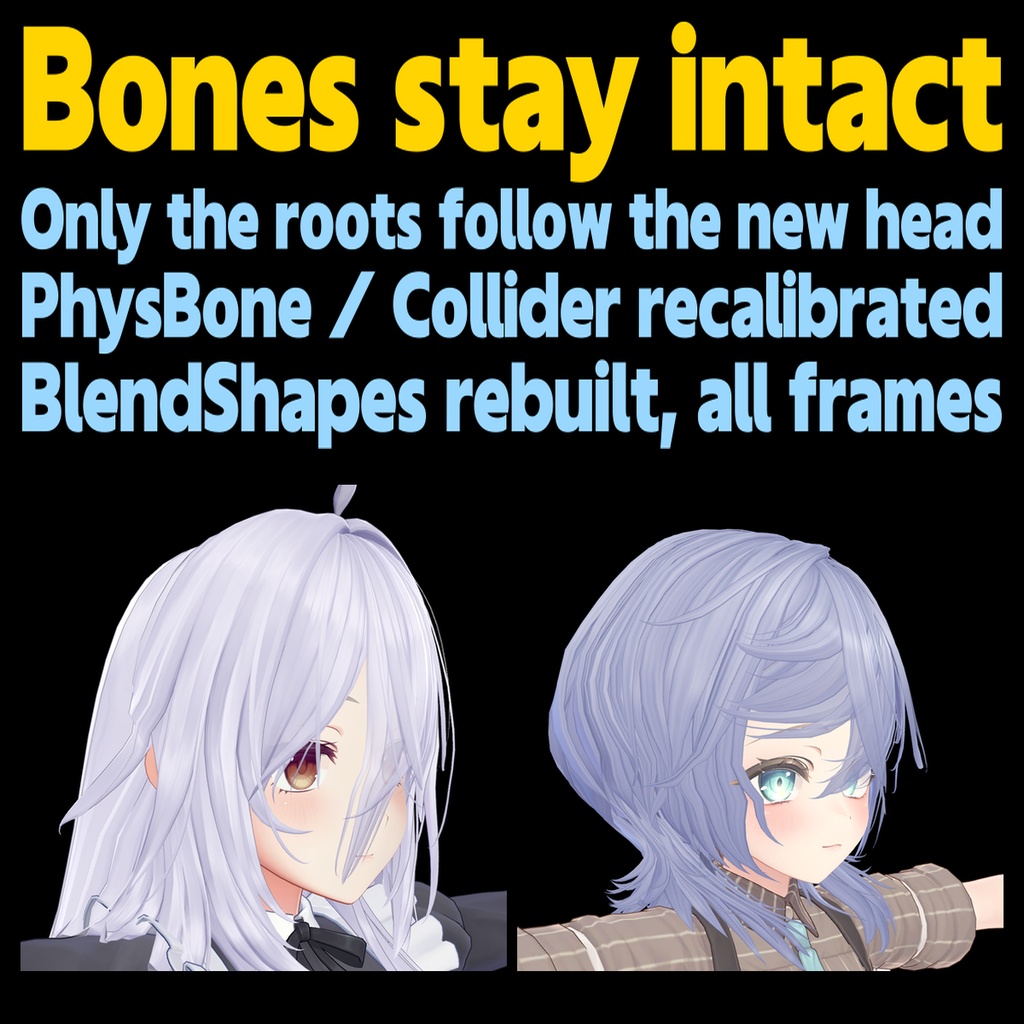 Hair Retargeter - Fit any hairstyle onto any avatar【Head profiles / penetration fix / bone follow / see-through bangs / re-fit】