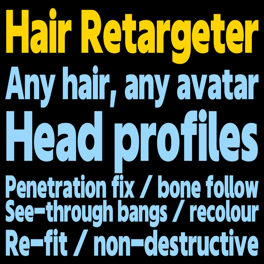 Hair Retargeter - Fit any hairstyle onto any avatar【Head profiles / penetration fix / bone follow / see-through bangs / re-fit】